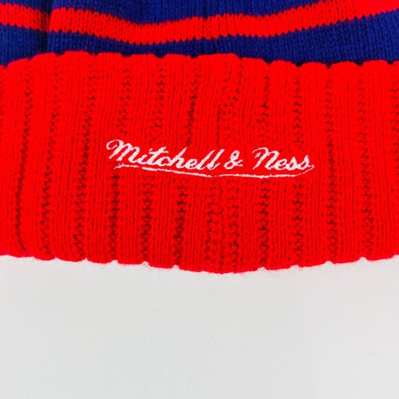 Mitchell & Ness Raptors Knit Beanie Hat W/ Pom Blue & Red Winter Warmth 100% Acr - Picture 5 of 6